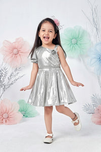 Girls Silver Shimmer One-Shoulder Party Dress TSM30407
