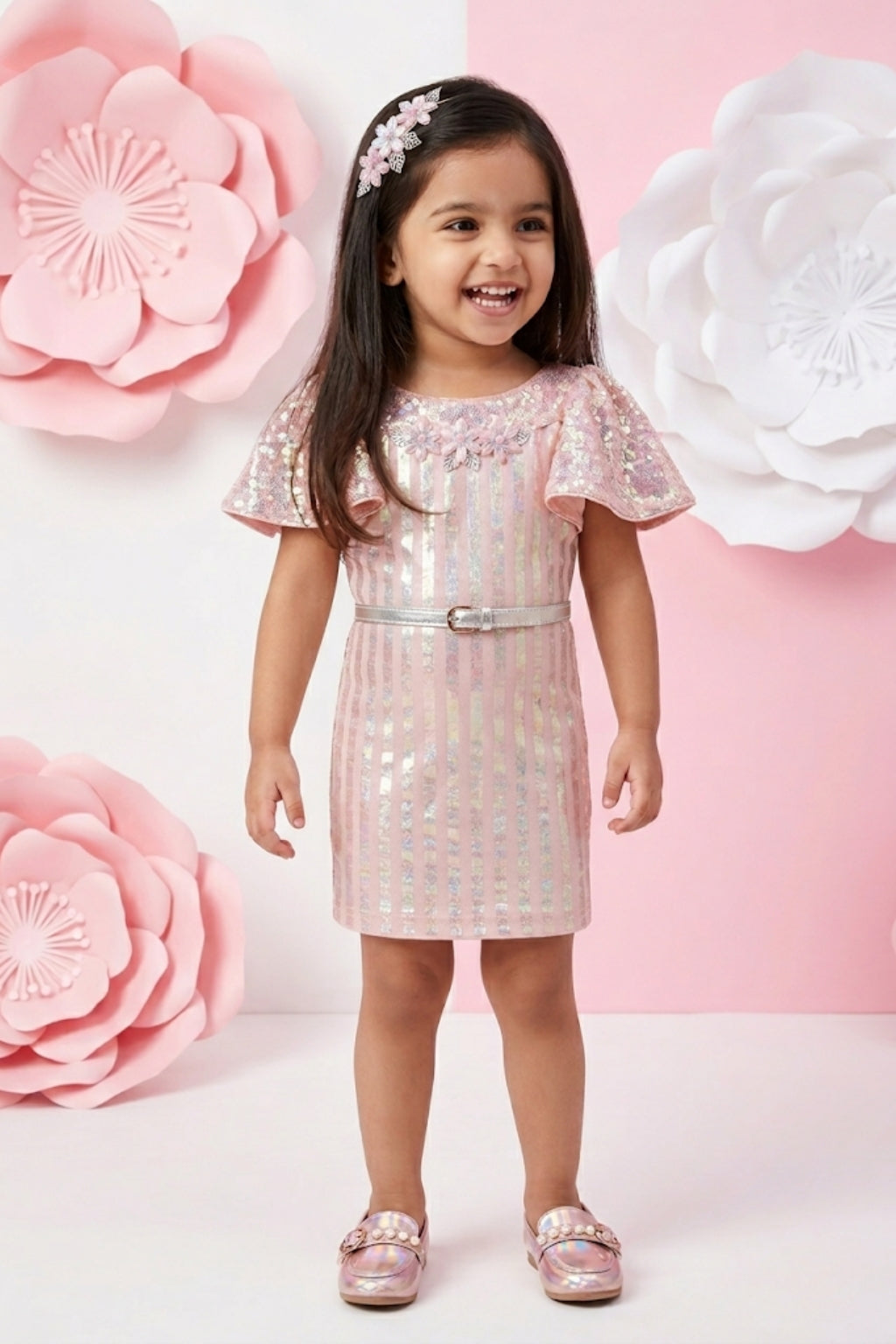 Peach Sequin Embellished Party Dress TSM30413