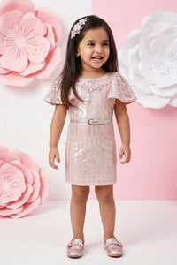 Peach Sequin Embellished Party Dress TSM30413