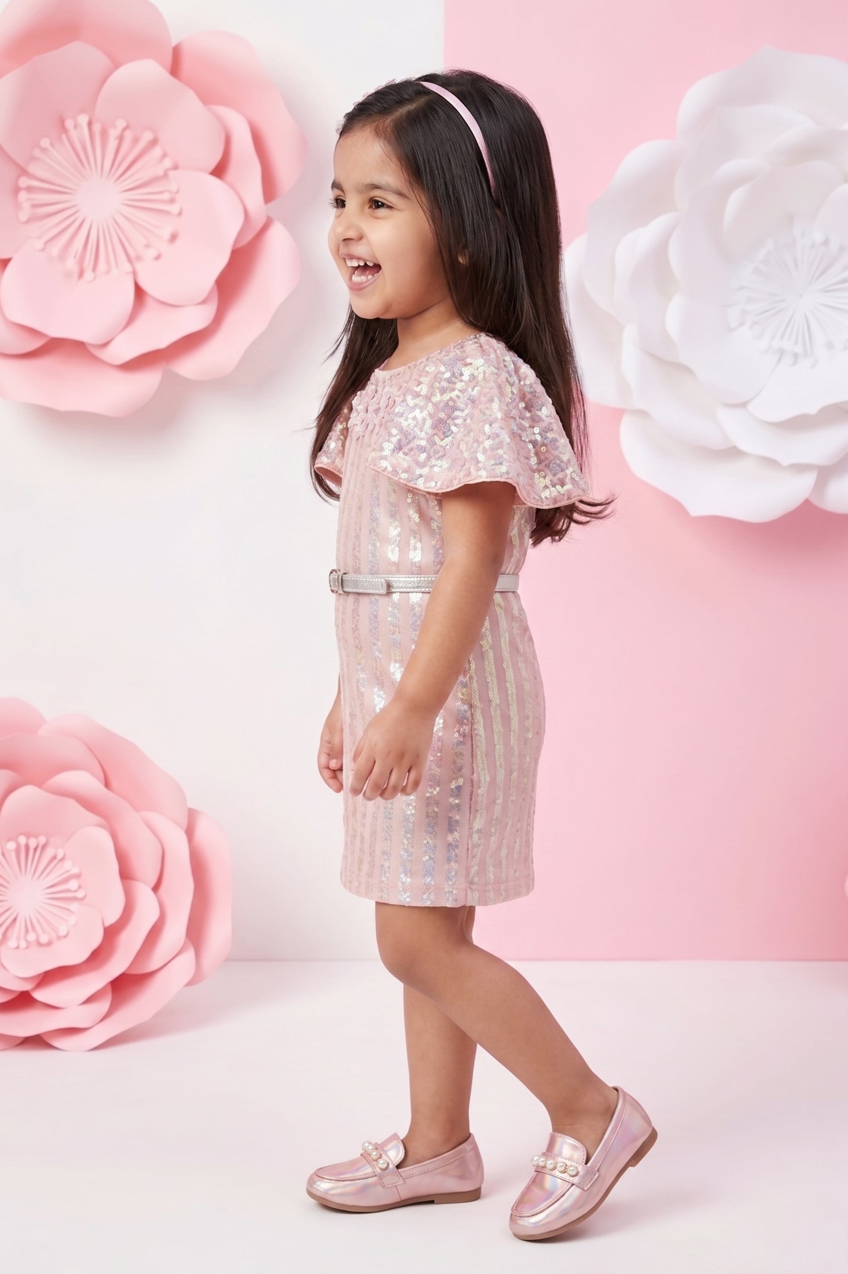 Peach Sequin Embellished Party Dress TSM30413