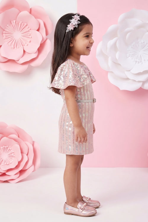 Peach Sequin Embellished Party Dress TSM30413