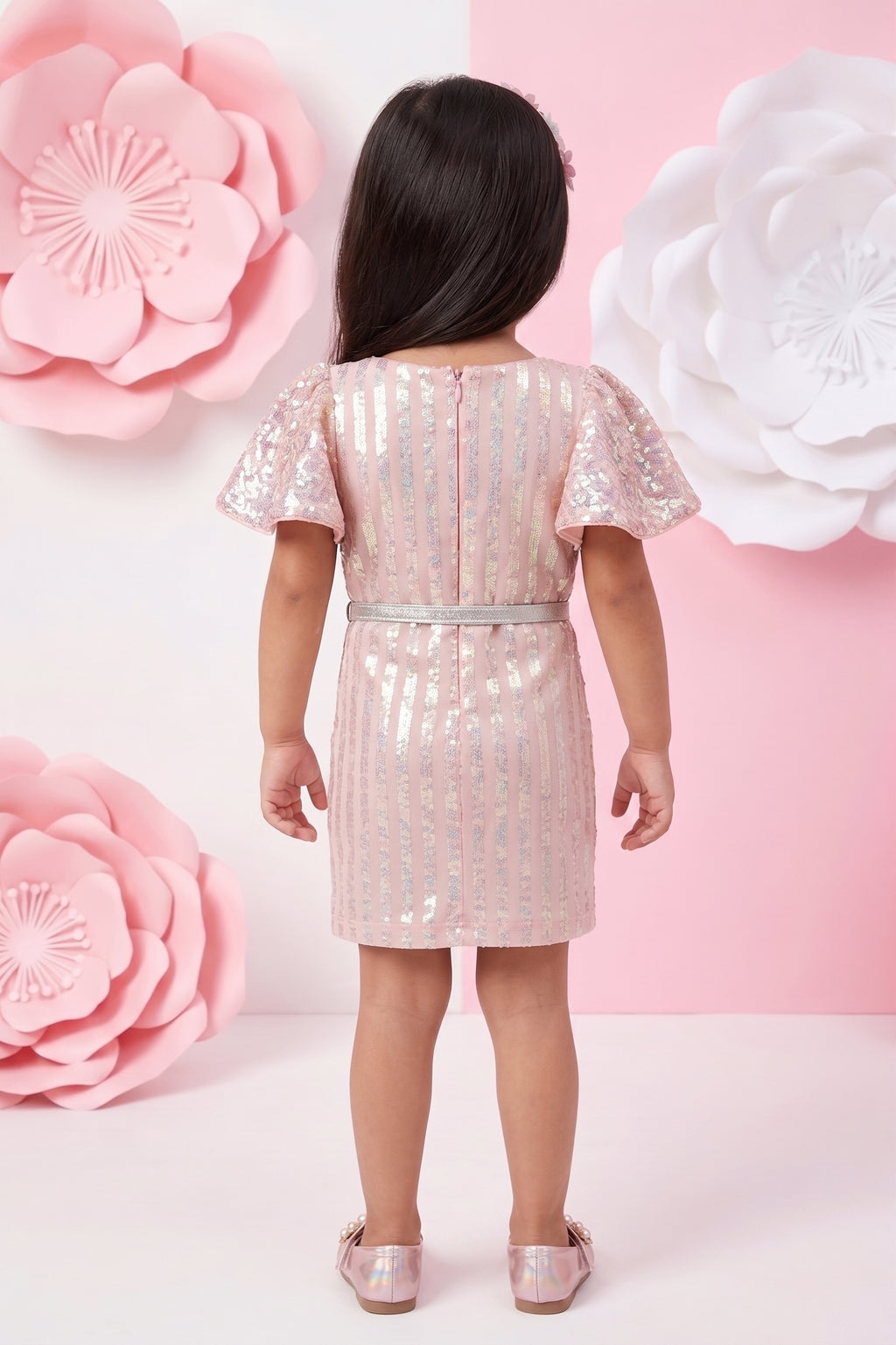 Peach Sequin Embellished Party Dress TSM30413