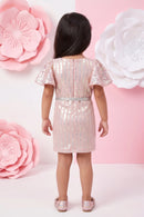Peach Sequin Embellished Party Dress TSM30413