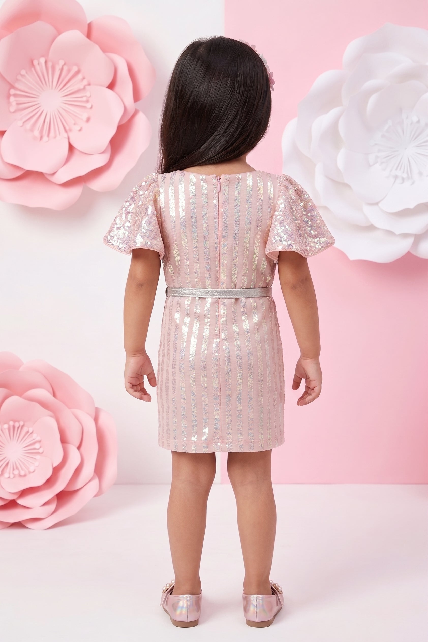 Peach Sequin Embellished Party Dress TSM30413