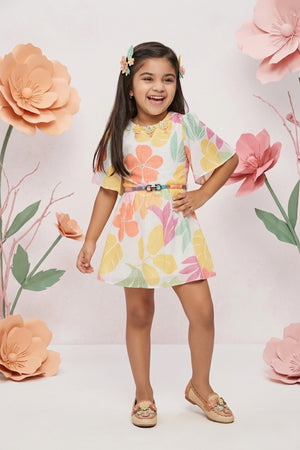 Tropical Bloom Flutter Sleeve Belted Dress TSM30462