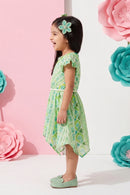 Girls Liril Green Tribal Print Ruffle Dress TSM30468
