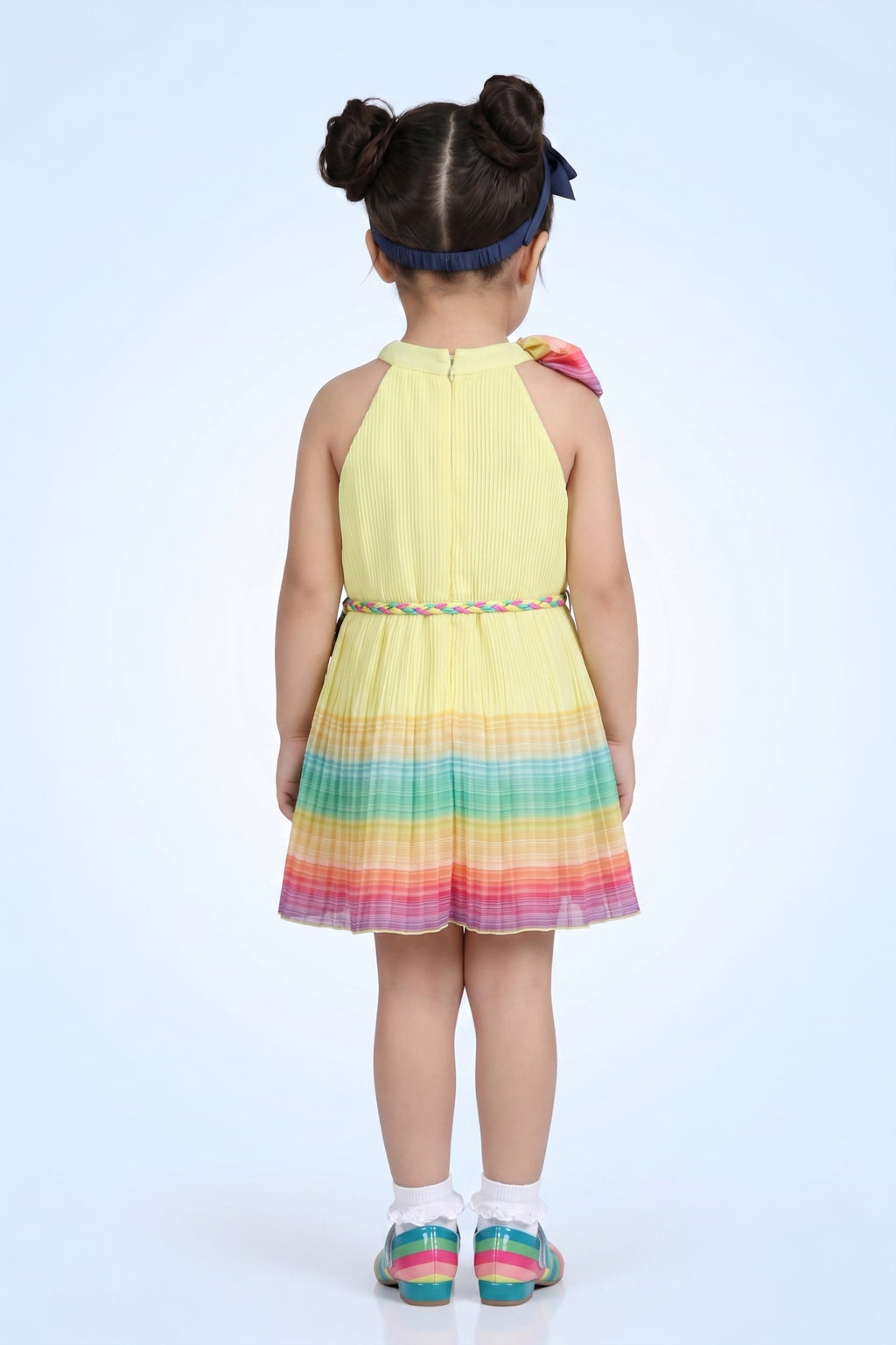 Girls Sunshine Yellow Rainbow Hem Dress TSM30567
