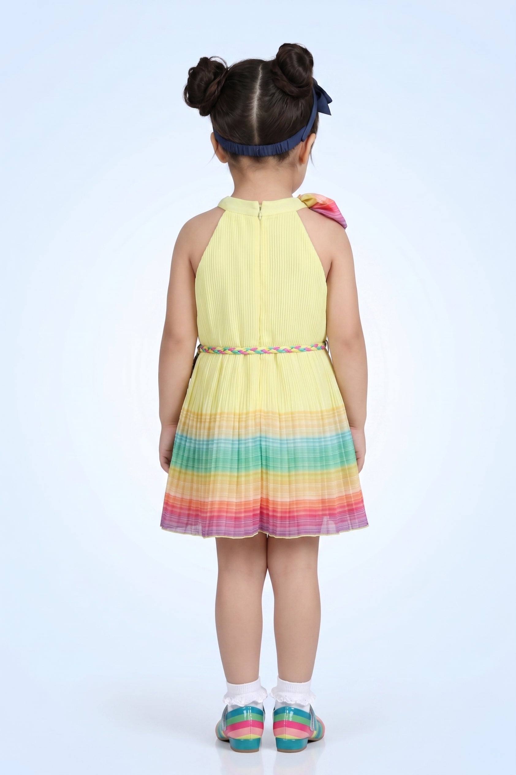 Girls Sunshine Yellow Rainbow Hem Dress TSM30567
