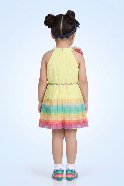 Girls Sunshine Yellow Rainbow Hem Dress TSM30567