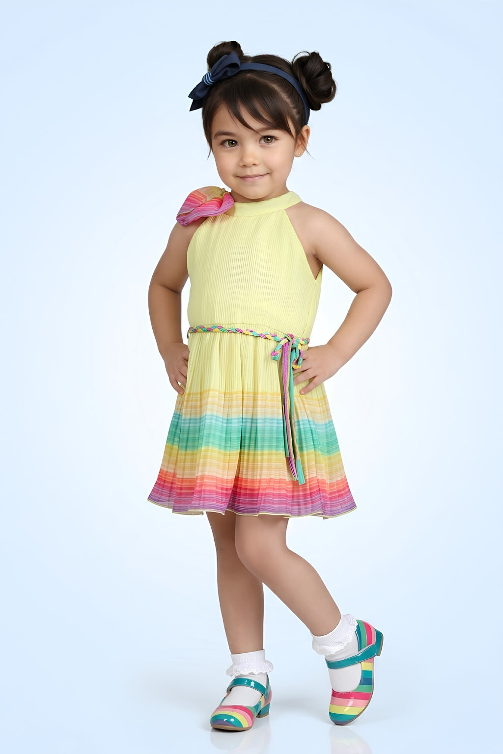 Girls Sunshine Yellow Rainbow Hem Dress TSM30567