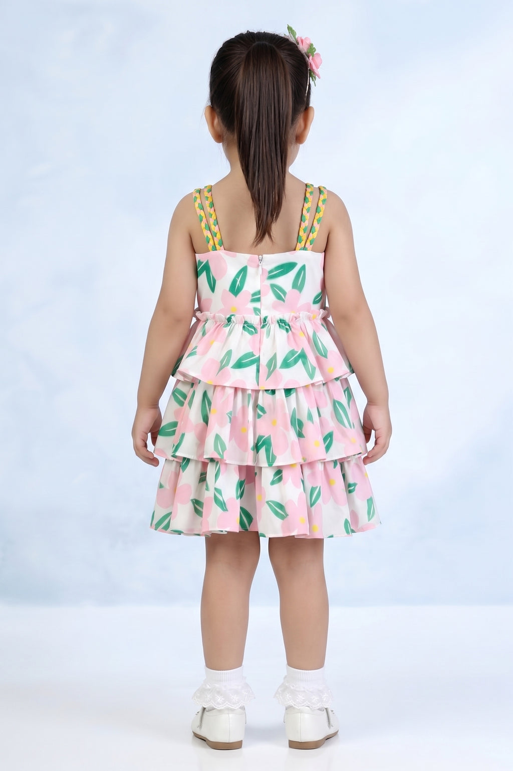 Girls Pink Floral Layered Party Dress TSM30571