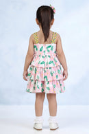 Girls Pink Floral Layered Party Dress TSM30571
