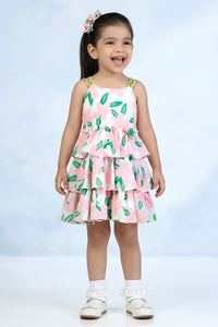 Girls Pink Floral Layered Party Dress TSM30571