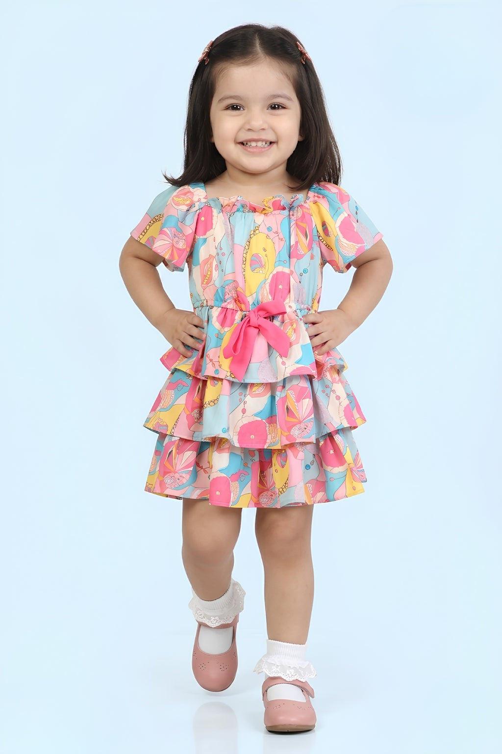 Girls Tropical Print Layered Ruffle Dress TSM30573