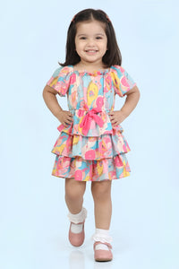 Girls Tropical Print Layered Ruffle Dress TSM30573