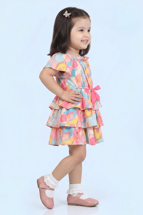 Girls Tropical Print Layered Ruffle Dress TSM30573