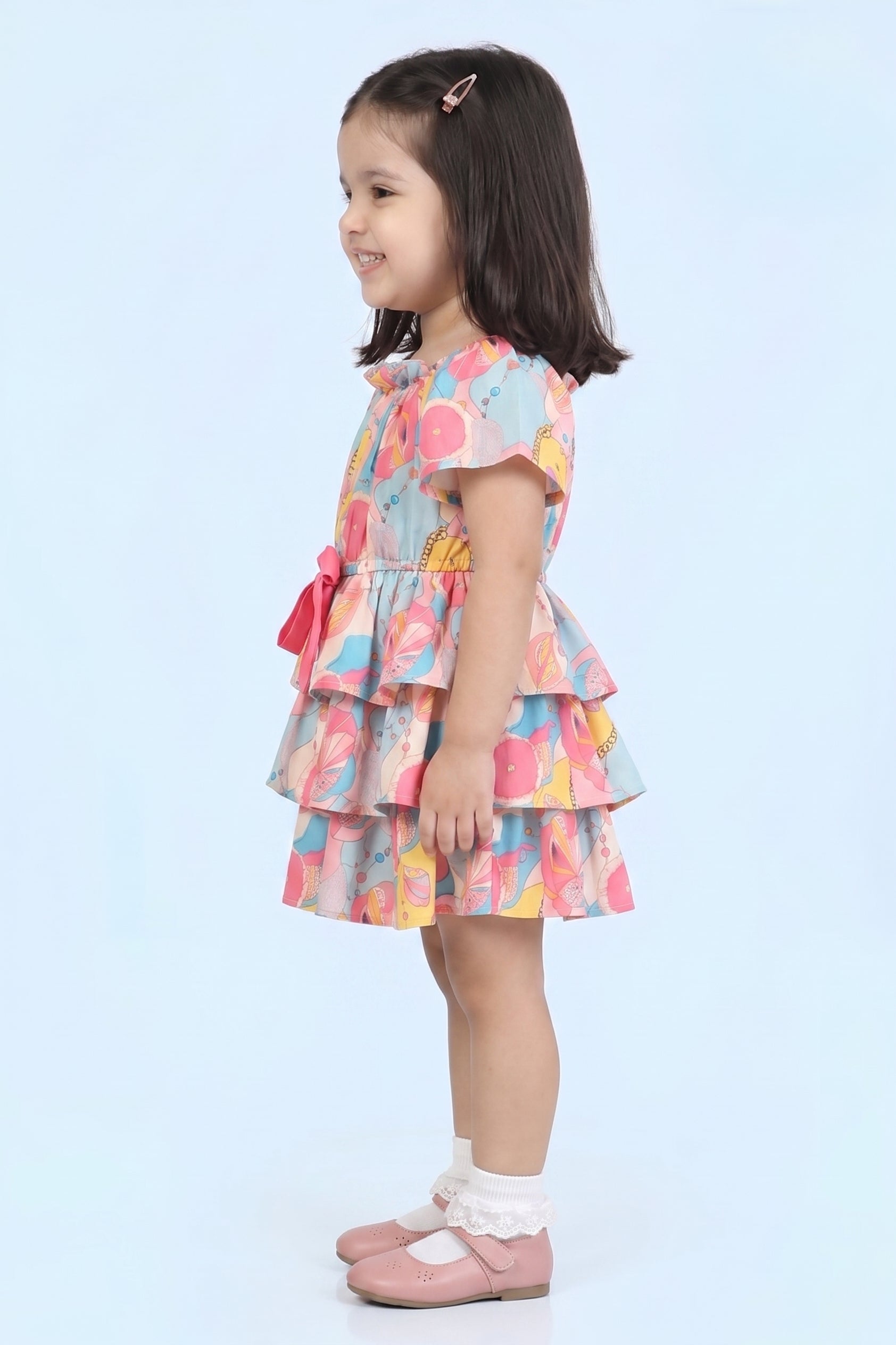 Girls Tropical Print Layered Ruffle Dress TSM30573