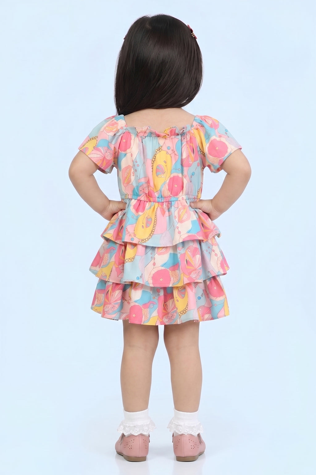 Girls Tropical Print Layered Ruffle Dress TSM30573