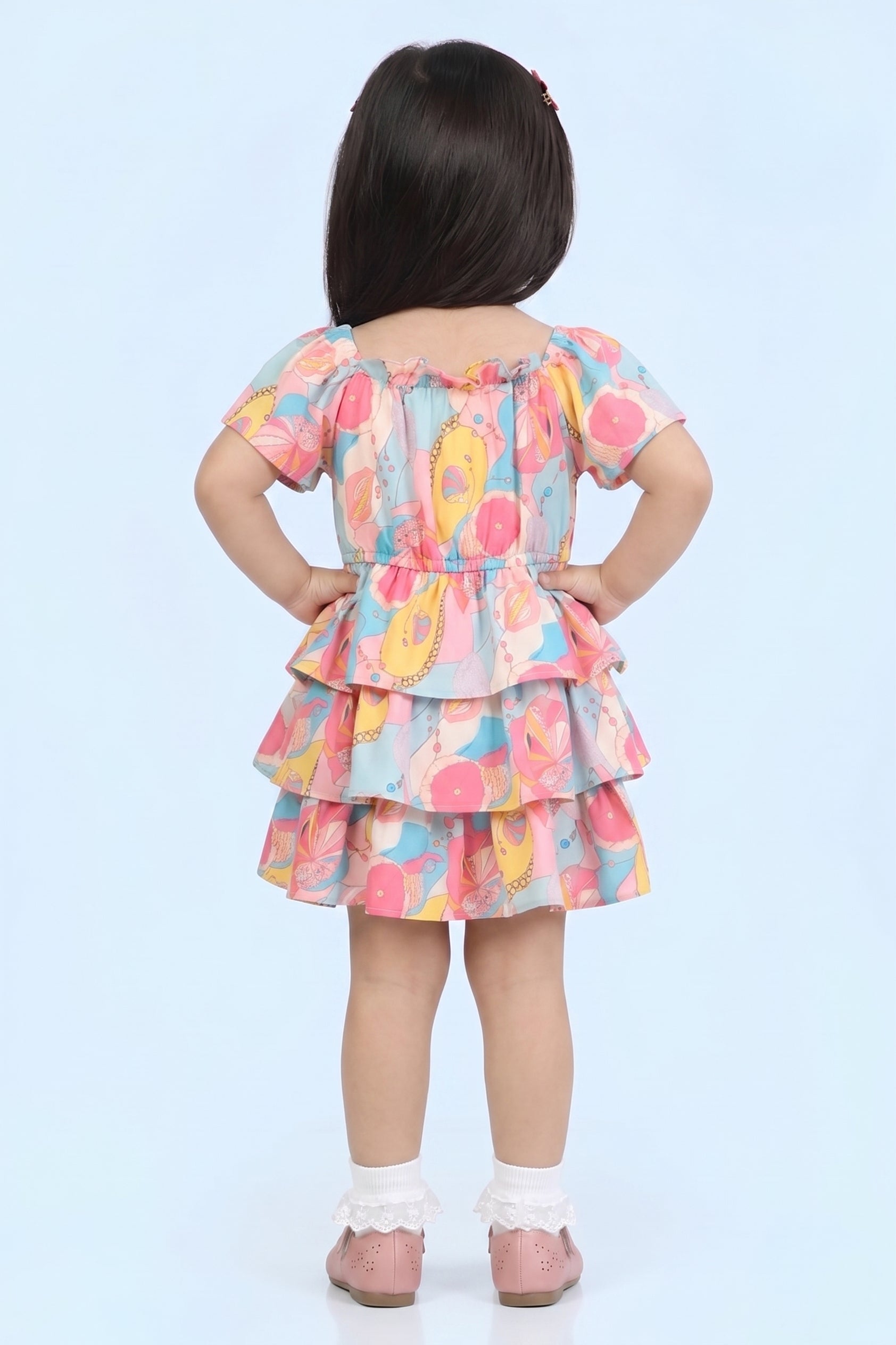 Girls Tropical Print Layered Ruffle Dress TSM30573