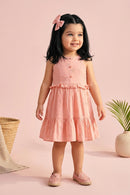 Peach Embroidered Tiered Dress TSM30634