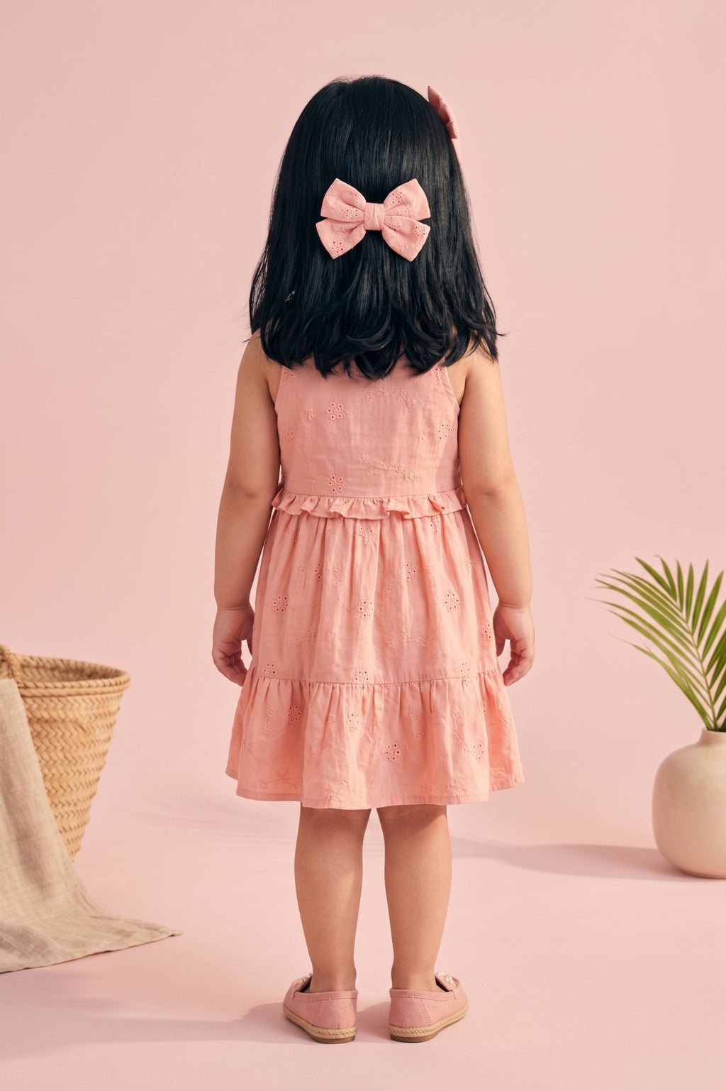 Peach Embroidered Tiered Dress TSM30634