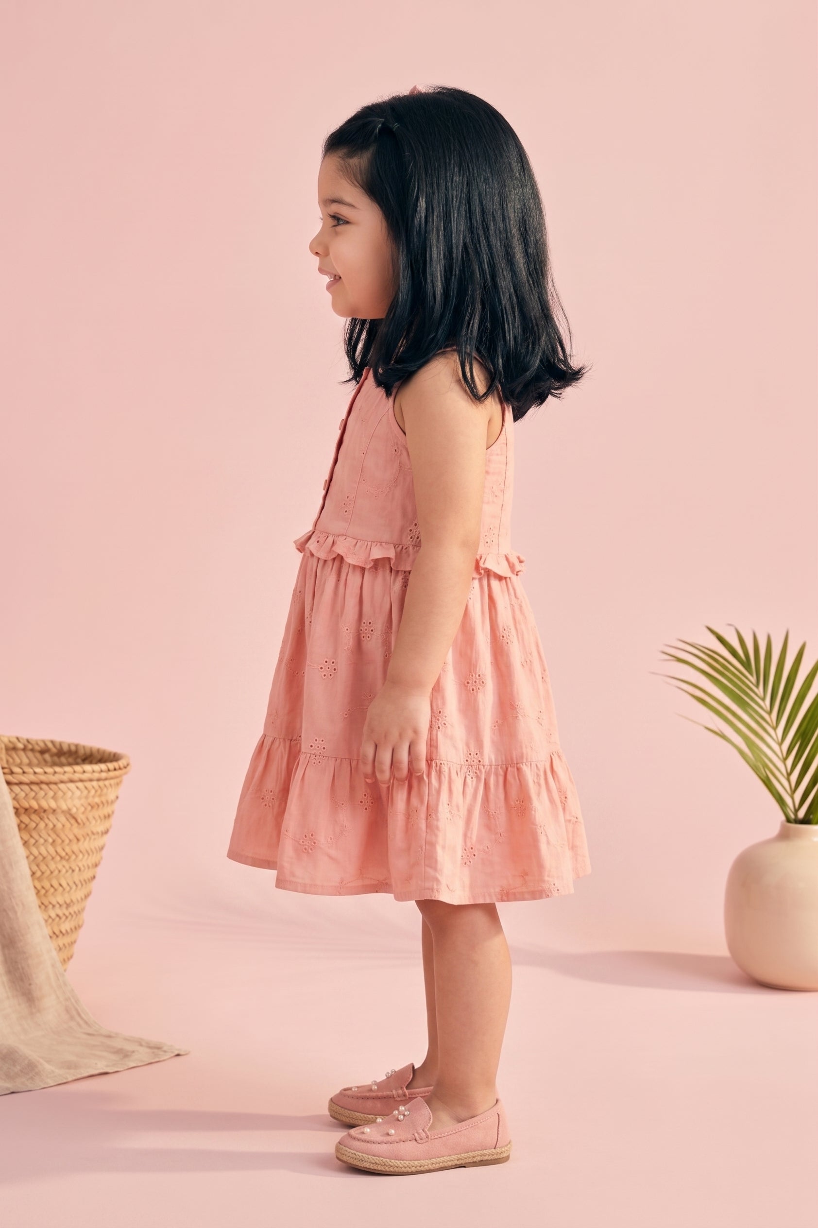 Peach Embroidered Tiered Dress TSM30634