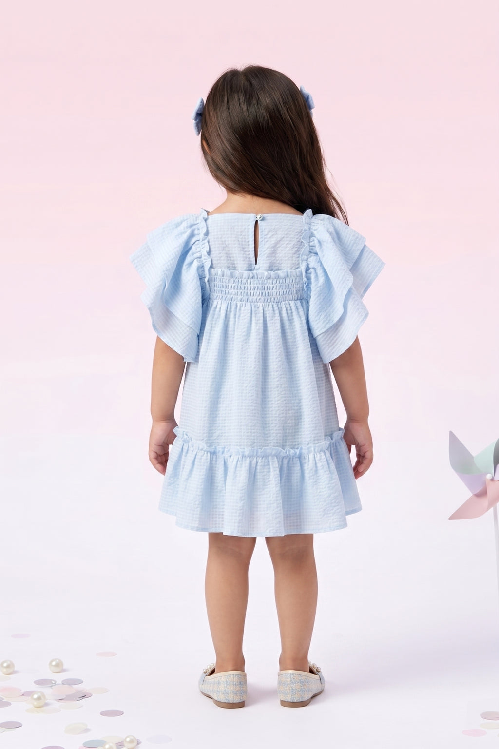 Girls Powder Blue Layered Ruffle Dress TSM30636