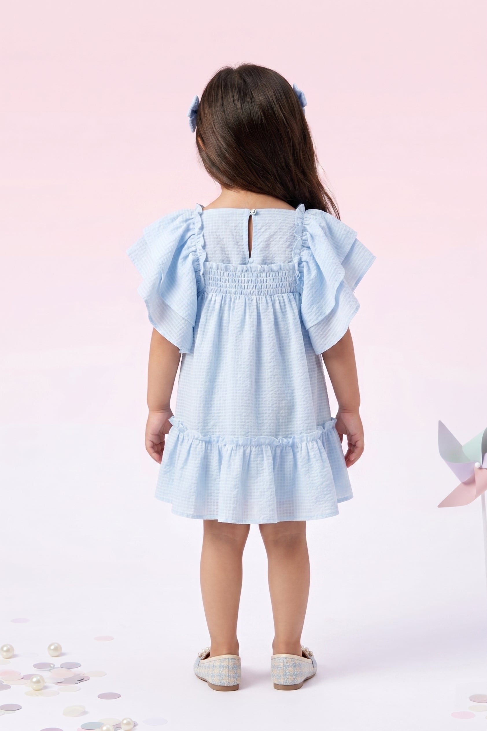 Girls Powder Blue Layered Ruffle Dress TSM30636