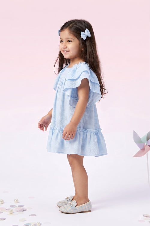 Girls Powder Blue Layered Ruffle Dress TSM30636