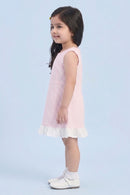 Girls Pink Stripe Bow Detail Lace Hem Dress TSM30641