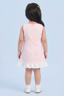 Girls Pink Stripe Bow Detail Lace Hem Dress TSM30641