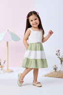 Girls off white Sleeveless Colorblock Tiered Dress TSM30659