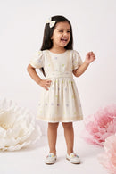 Girls Beige Floral Embroidered Smocked Dress TSM30666