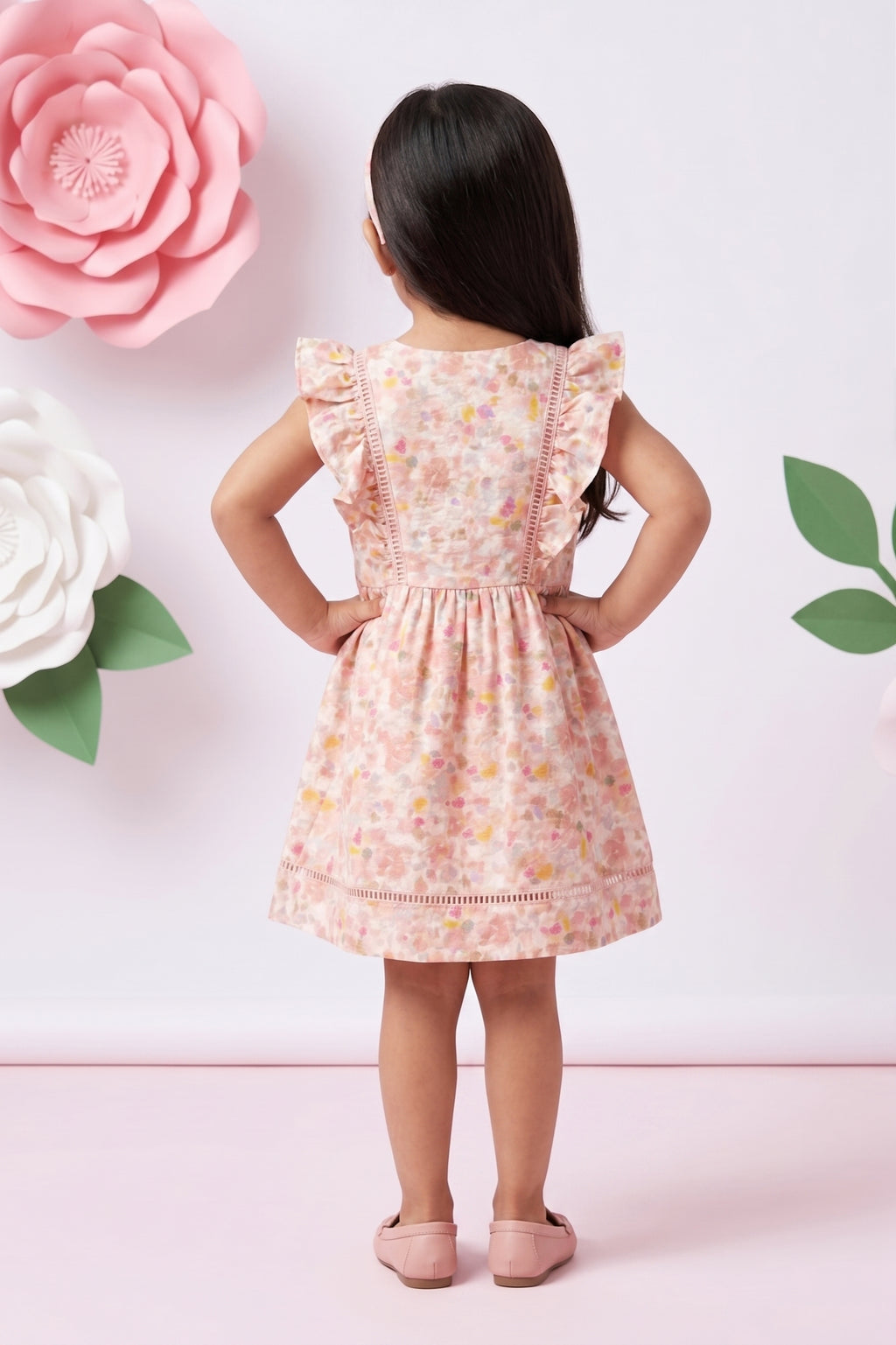 Girls Pink Floral Ruffle Dress TSM30669