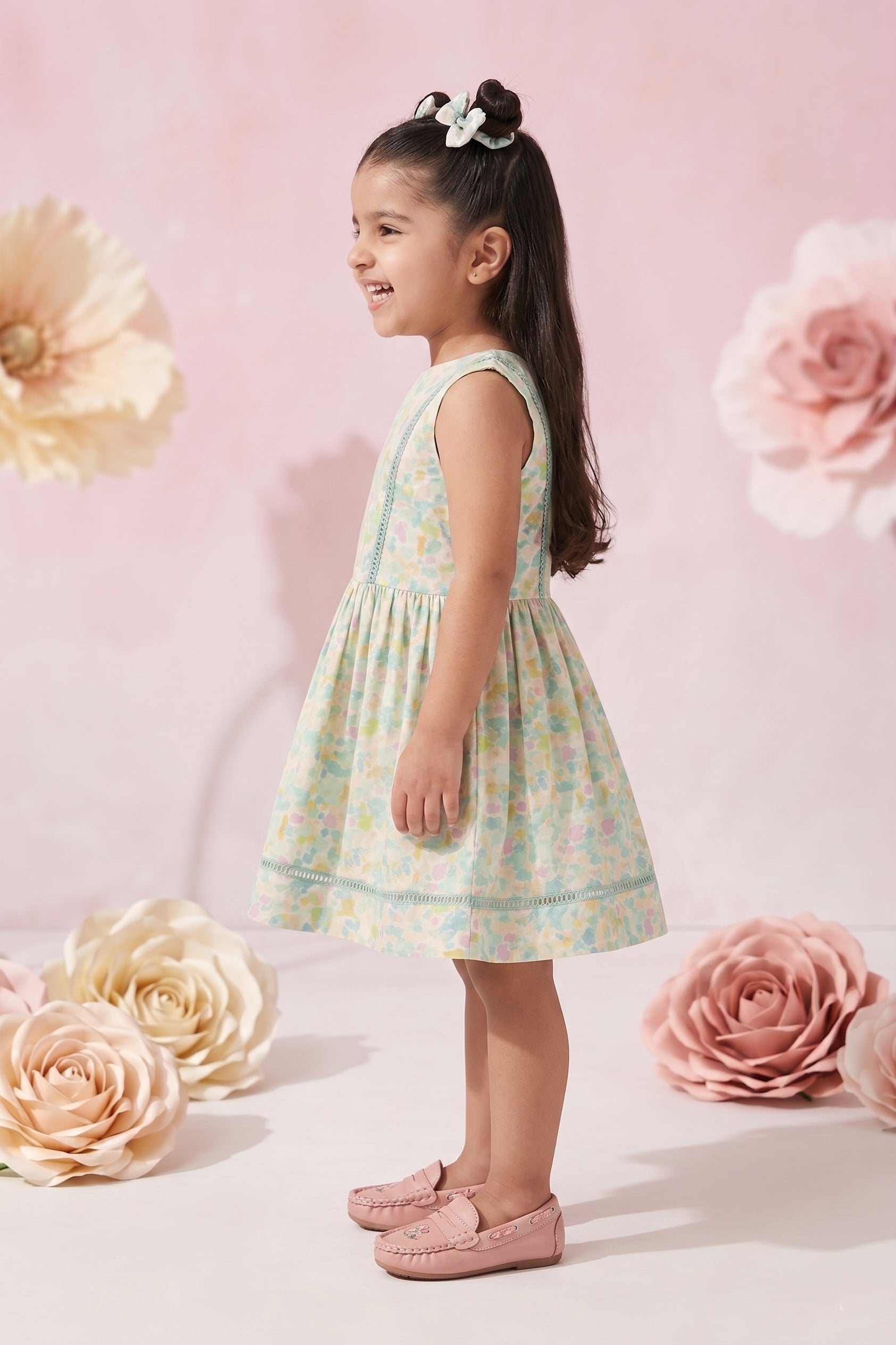Girls Pastel Floral Ruffle Sleeve Dress TSM30669