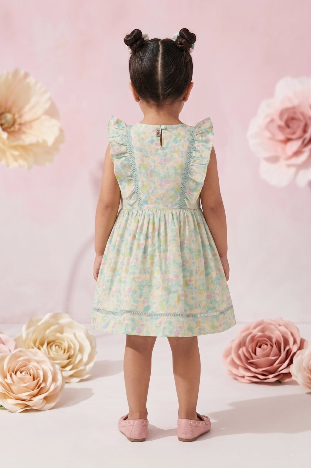 Girls Pastel Floral Ruffle Sleeve Dress TSM30669