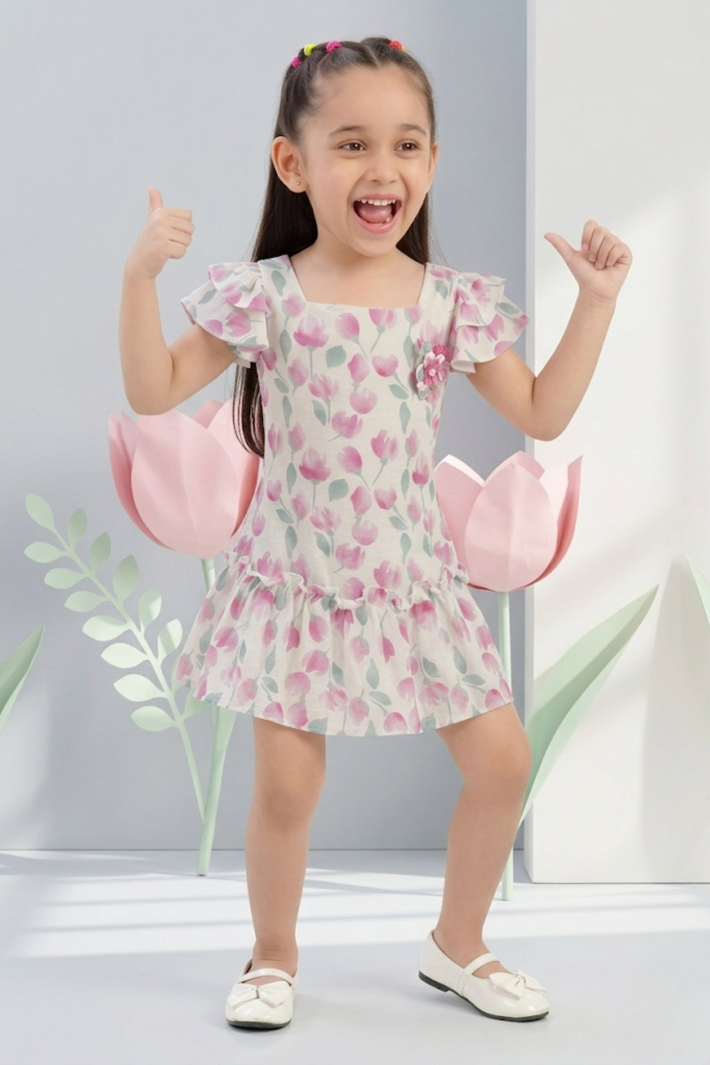 Girls Lavender Floral Flutter Sleeve Dress TSM30670