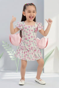 Girls Lavender Floral Flutter Sleeve Dress TSM30670