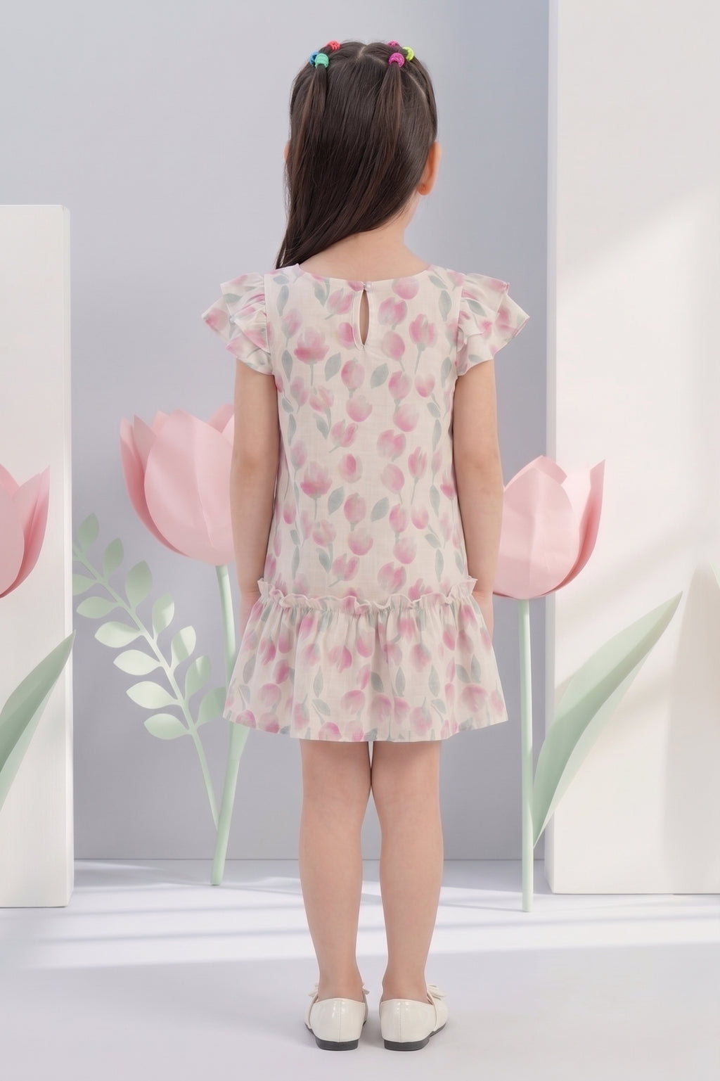Girls Lavender Floral Flutter Sleeve Dress TSM30670