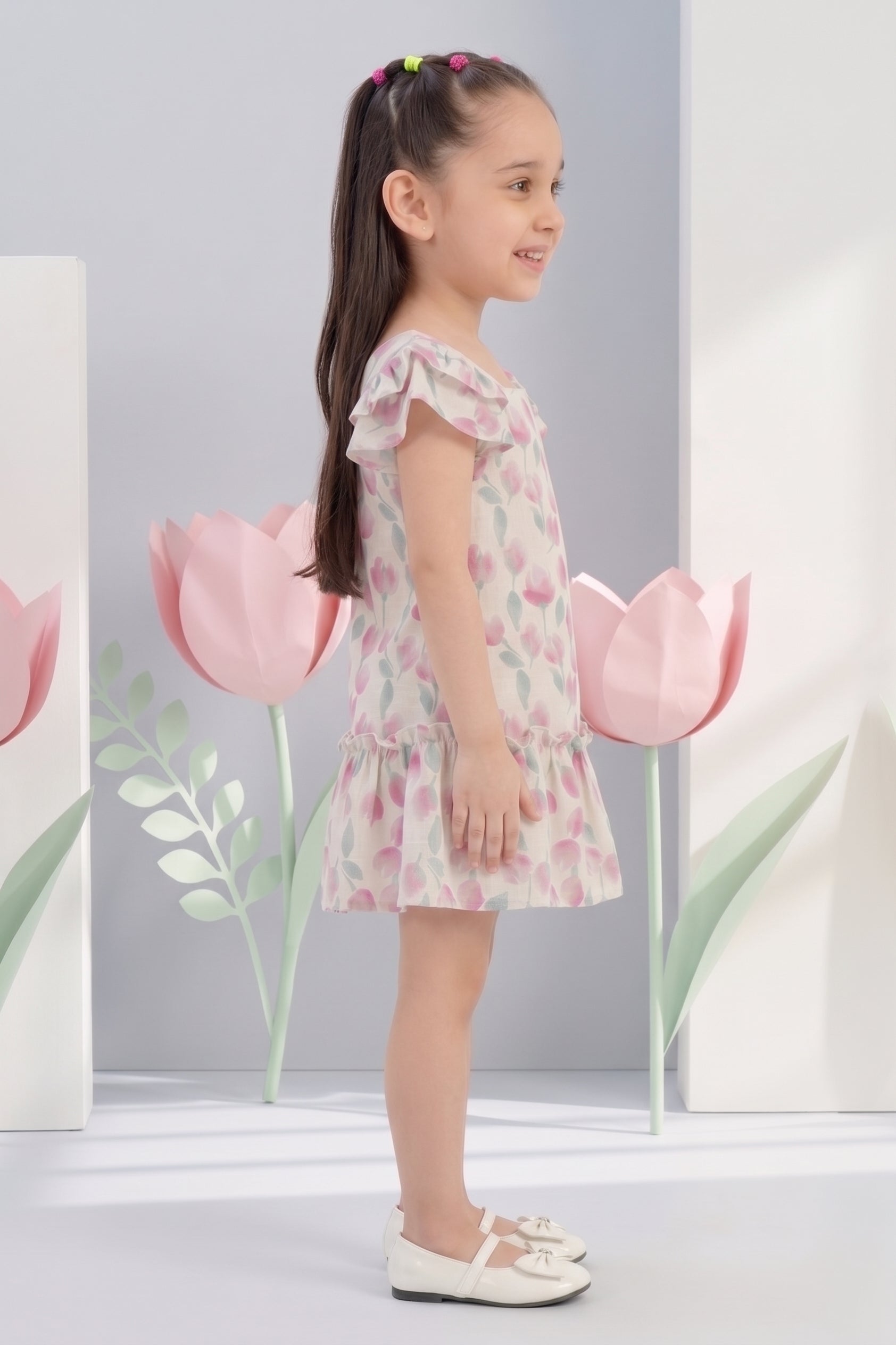 Girls Lavender Floral Flutter Sleeve Dress TSM30670