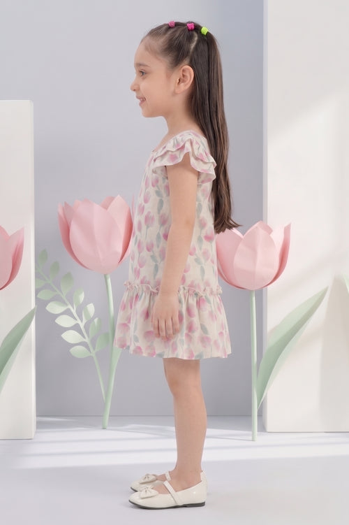Girls Lavender Floral Flutter Sleeve Dress TSM30670