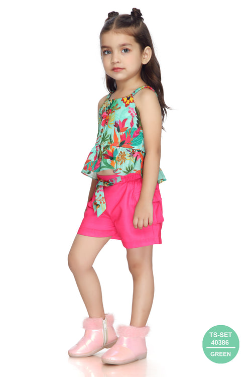 Tropical Print Top & Pink Shorts Set TSSET40386
