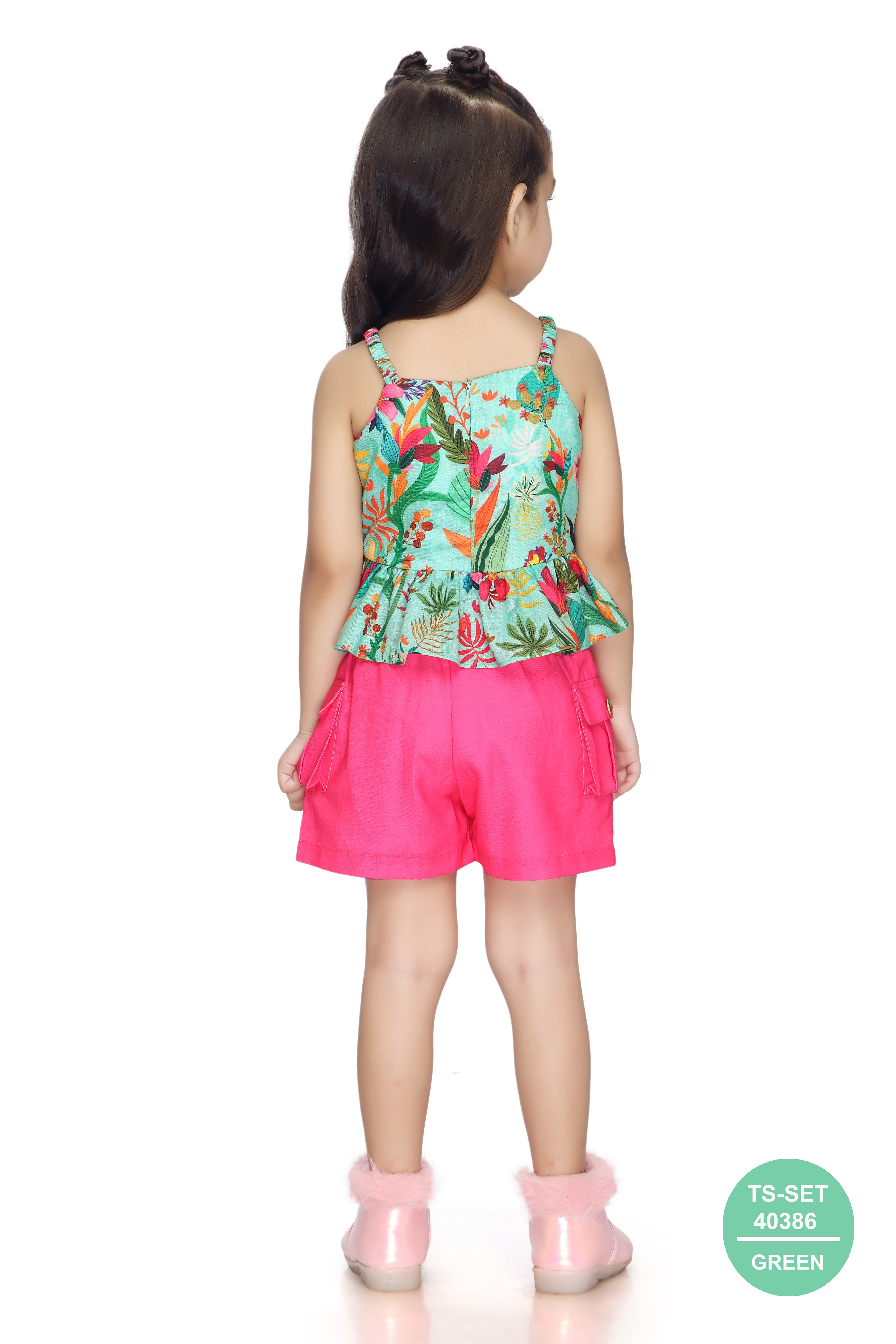 Tropical Print Top & Pink Shorts Set TSSET40386