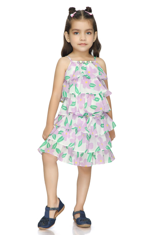 Lilac Floral Tiered Ruffle Top & Skirt Set TSSET40388
