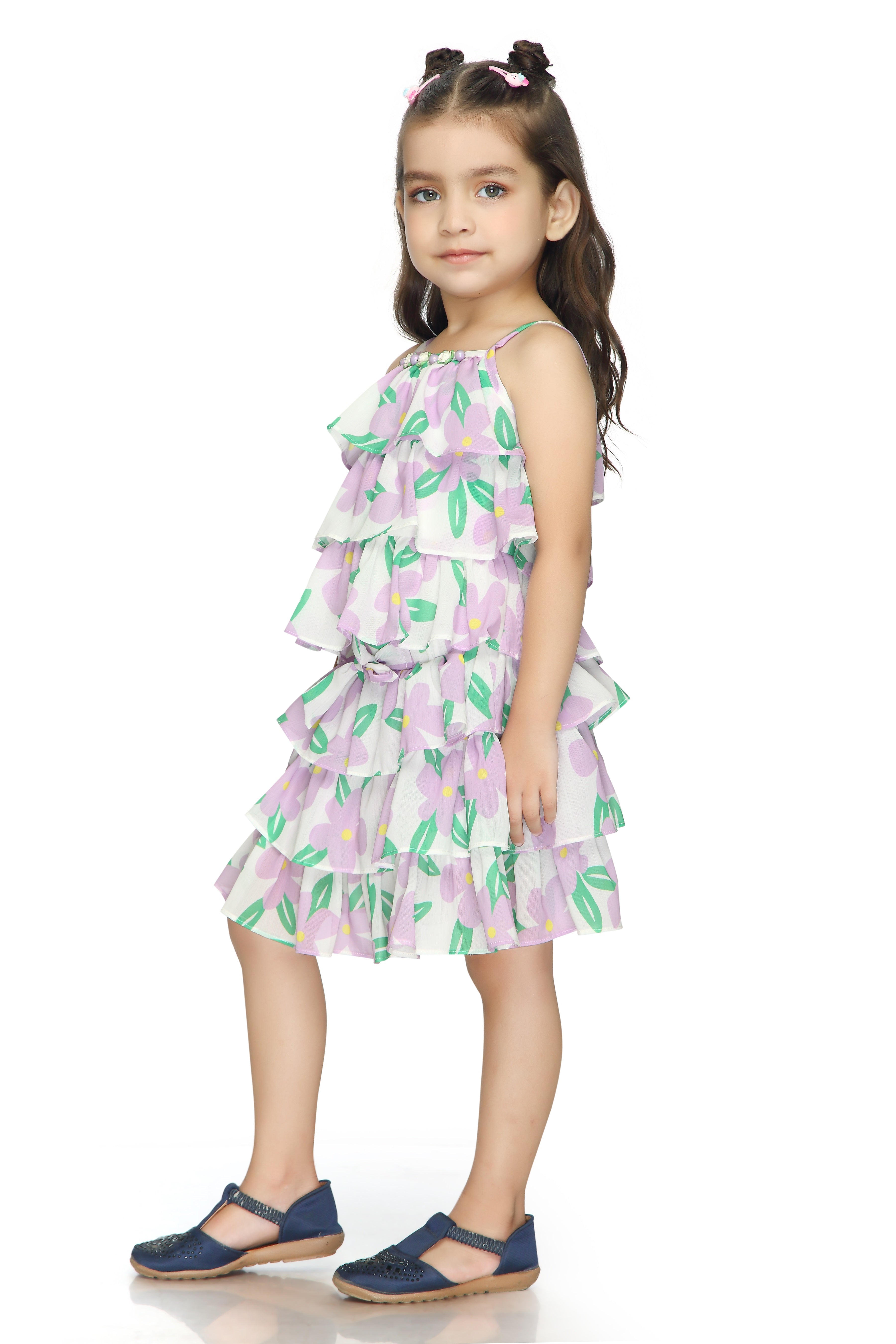 Lilac Floral Tiered Ruffle Top & Skirt Set TSSET40388