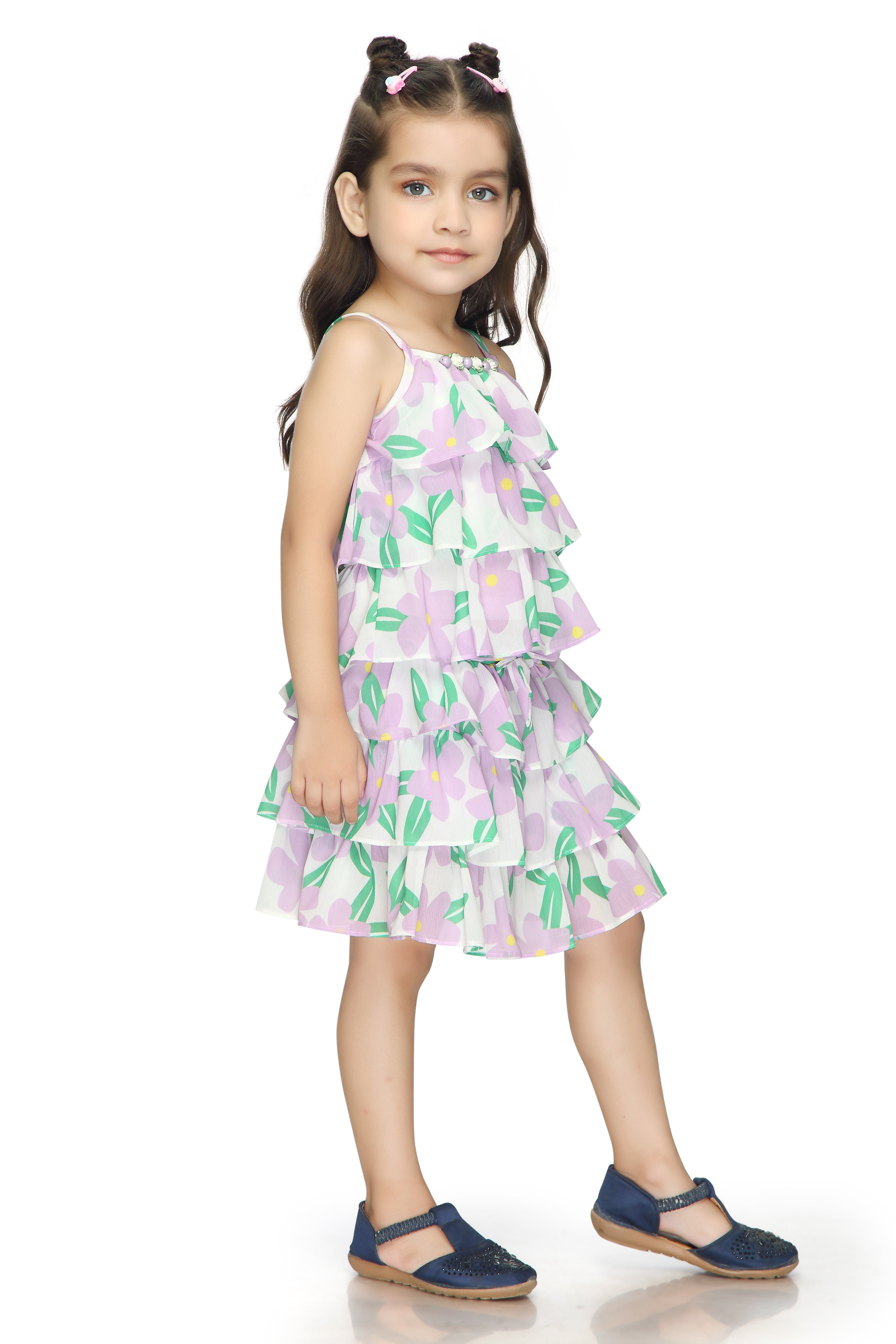 Lilac Floral Tiered Ruffle Top & Skirt Set TSSET40388