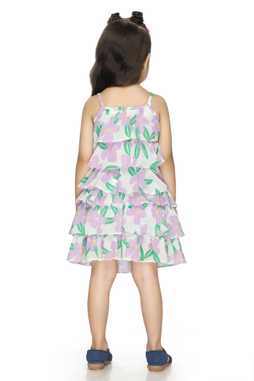 Lilac Floral Tiered Ruffle Top & Skirt Set TSSET40388