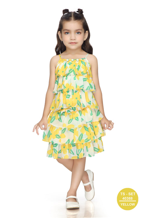 Lemon Print Tiered Ruffle Top & Skirt Set TSSET40388