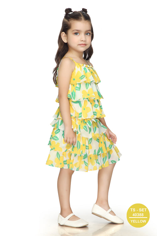 Lemon Print Tiered Ruffle Top & Skirt Set TSSET40388