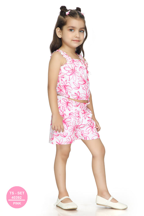 Pink Floral Sleeveless Top & Shorts Set TSSET40392